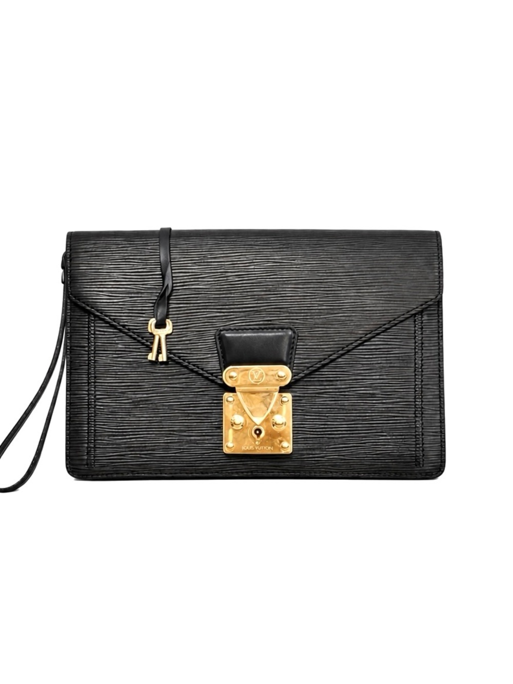 Louis Vuitton LV Black Epi Leather Pochette Sellier Dragonne Clutch W/ Keys